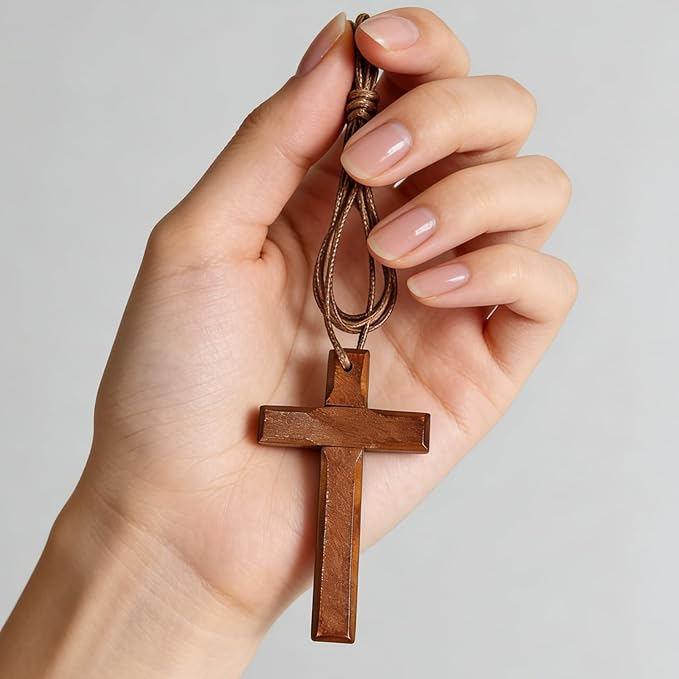 Allyix Wooden Cross Wall Decor, Wall Cross, Hand Held Large and Small Wall Crosses with Lanyards for Home Church Decor Christian Gift