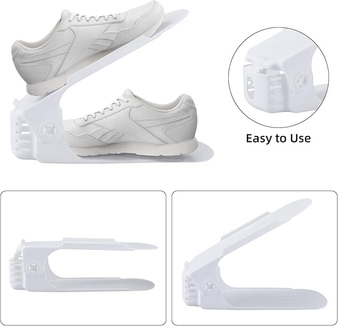 HOMOKUS Shoe Slots Organizer for Closet Organization, 20 Pack Adjustable Shoe Stacker Space Saver,Double Layer Shoe Rack Organizer Holder with 4 Different Height (White)