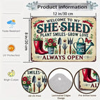 Bestylez Garden Gifts Welcome To My She Shed Vintage Gardening Signs for Home Garden Greenhouse Living Room Bedroom Yard Outdoor Decor 8X12 Inch (3372)