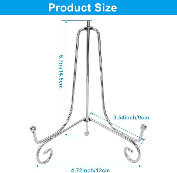 2 Pack Silver Plate Stands for Display 6 Inch， Photo Holder Stand for Picture Frame, Decorative Plates, Book, Photo, Collectibles