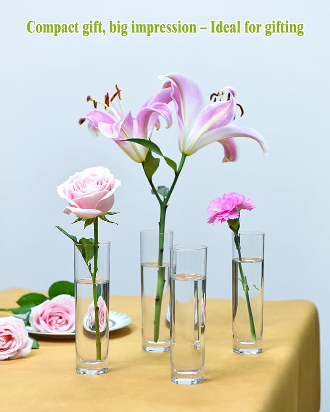 Glass Cylinder Bud Vases for Centerpieces – Set of 16 Handmade Clear Small Flower Vase 7.48 Inches Tall,Wedding Table Decor for Single Rose Vases Bulk,Small Vases Home Decor,Floreros,1 Brush