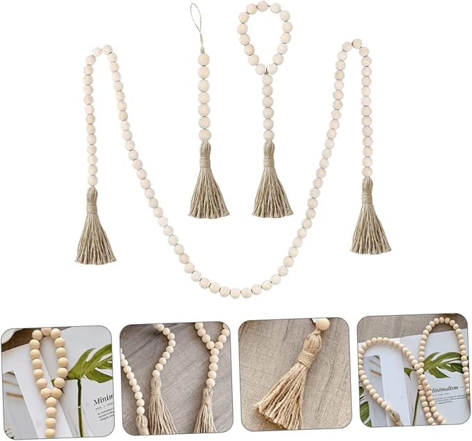 1 Set Rustic Wooden Beads with Tassels and Rope Versatile Wall Decor for Living Room Bedroom Office and Garden Stylish Home Decoration for Festivals and Parties