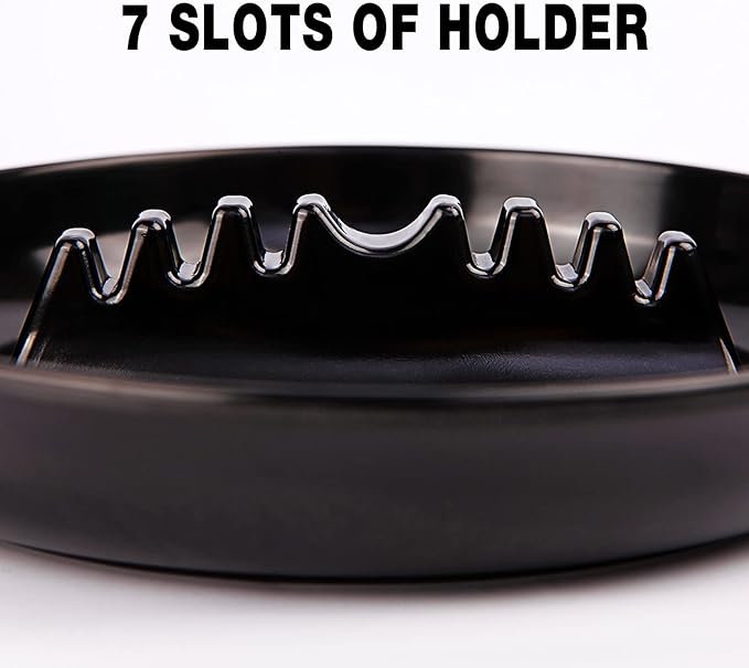 7Pcs Ashtray Sets, Ash Tray for Cigarettes and Cigar, Round Black Large Size Plastic Ashtrays, for Indoor Outdoor Home Office Patio Restaurant Bar Hotel Use (Set of 7)