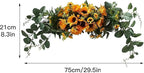 Artificial Sunflower Swag, Decorative Sunflower Wreath with Eucalyptus Leaves Handmade Floral Swag for Mirror Home Wedding Party Door Tabletop Decoration(Green)