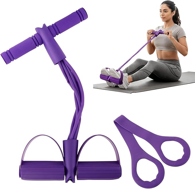 21 Fitness Resistance Bands-6 Tube Pedal Ankle Puller, Multifunction Tension Rope, Pedal Resistance Band with Handle Sit Up Exercise Equipment Home Gym Tummy Trainer for Men Women