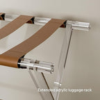 Sumerflos Acrylic Luggage Rack for Guest Room - Foldable Suitcase Stand with Leather Straps for Bedroom Living Room Hotel Heavy-Duty, Holds up to 50-100 lb lightweight Space Saving (Brown & Handle - 2 Pcs)