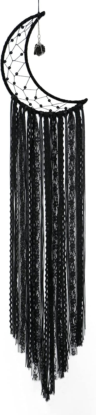 Dream Catcher Black Moon Dream Catchers with Crystal Stone, Handmade Gothic Wall Hanging, Witchy Woven Boho Decor for Bedroom Bohemian Home Decoration Ornament Craft Gift (Black)