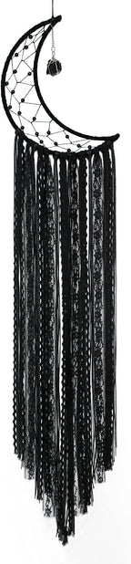 Dream Catcher Black Moon Dream Catchers with Crystal Stone, Handmade Gothic Wall Hanging, Witchy Woven Boho Decor for Bedroom Bohemian Home Decoration Ornament Craft Gift (Black)