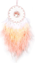 Dreamlike Tree of Life Dream Catcher Wall Decor Pink Dream Catcher with Healing Crystal Stone Handmade Feather Dreamcatchers Home Decor Wall Hanging for Girls Bedroom Living Room Wedding Party-25.6"