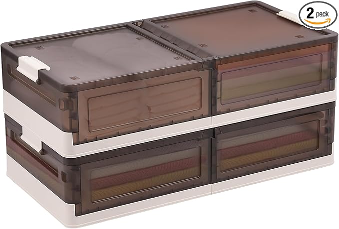 FAHKNS 2 Pack Under Bed Storage with Wheels, 15.2Gal Stackable Under Bed Storage Containers with Lids, Plastic Collapsible Organizer for Clothes and Shoes, Grey