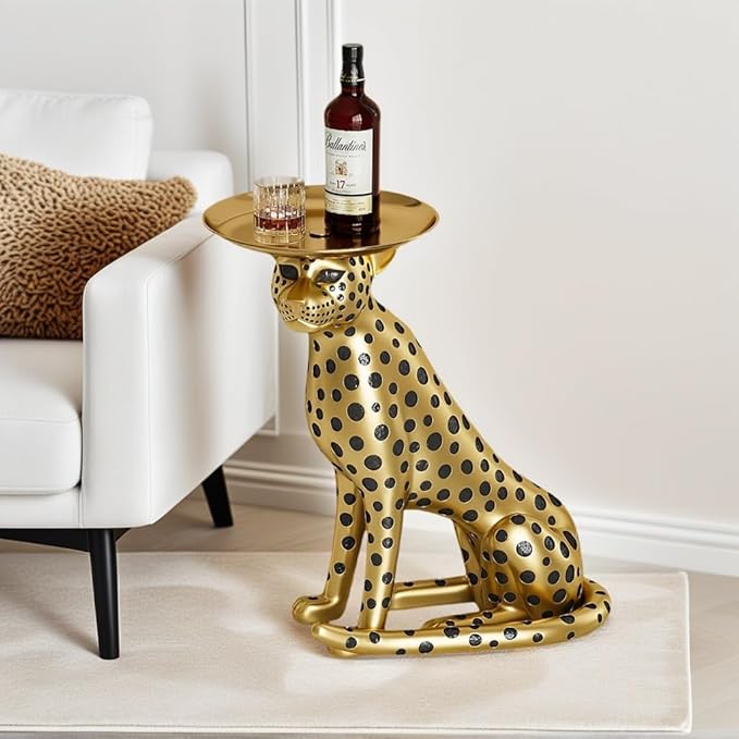 Cheetah Statue, Large Leopard Sculpture, Sitting Cheetah Ornament, Sofa-Side Sculpture, Home Decor, Floor Decoration