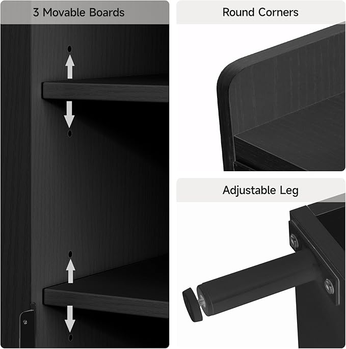 Black 7+1 Tier Farmhouse Shoe Storage Cabinet - 45" Tall Entryway Organizer with Cross Molding Doors, 3 Adjustable Shelves & Metal Legs, Shoe Rack for Front Door Entrance