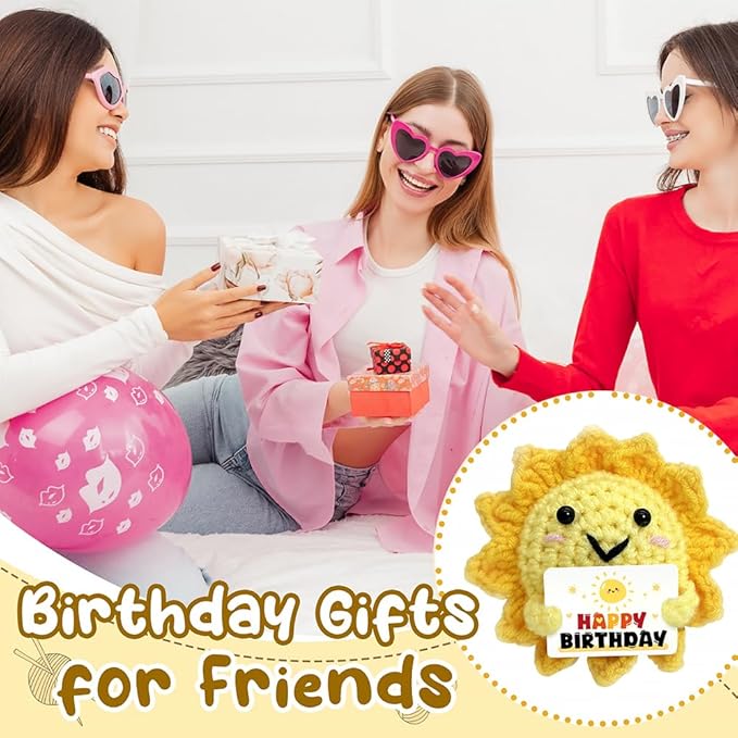 Funny Birthday Gift - Positive Crochet Sunshine Gifts with Bless Message, Handmade Emotional Support Crochet Dolls | Birthday Gifts for Women, Men, Sister, Teen, Boys, Girls, Kids, Friend & Colleagues