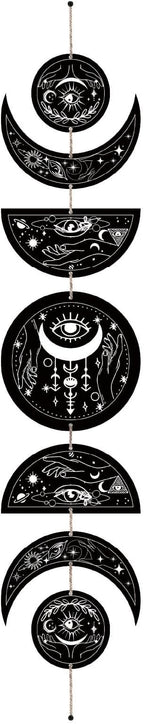 CREATCABIN 7Pcs Eyes Hands Moon Cycle Decor Boho Ornament Half Round Wood Pendant Moon Phase Decoration Halloween Ramadan Home Art Wall Hanging for Bedroom Farmhouse Gallery Apartment Bar 37.1x6.3in
