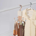 Belt Hanger, 4Pcs Belt Organizer for Closet 360°,Rotatable Max 48 Belt Storage Rack Space Saving Storage Rack for Belt, Bra, Tank Top, Tie, Scarf(2White 2Rose Gold)