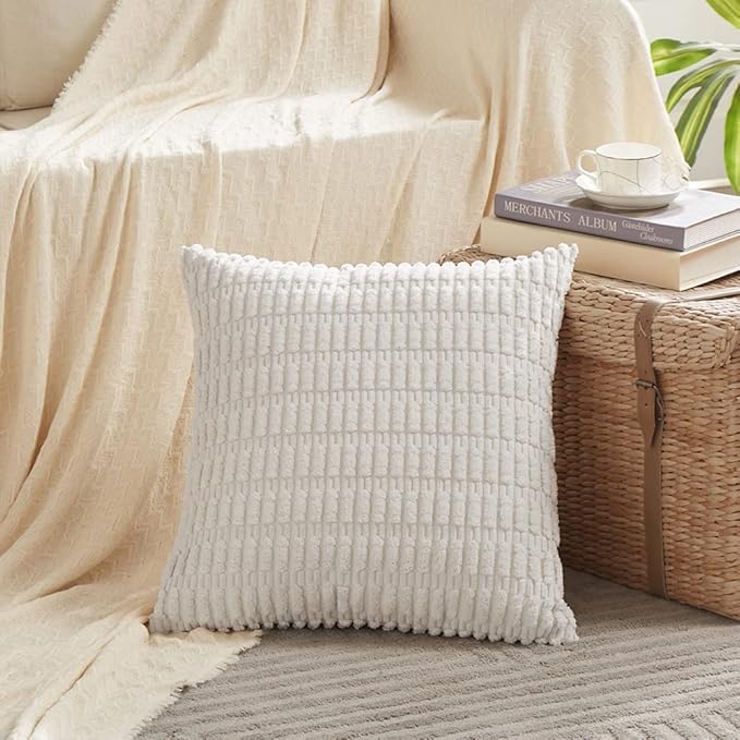 Fancy Homi 4 Packs Decorative Throw Pillow Covers for Living Room Couch Bed, Modern Farmhouse Boho Home Décor Accent Cushion Case, 20" x 20", White