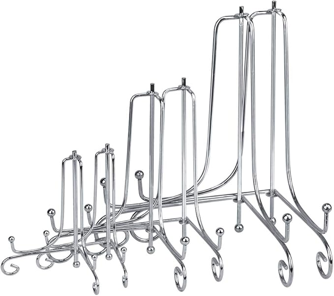 LIONWEI LIONWELI 6 Pack Iron Display Stand,Silver Iron Easel Plate Holder Stand for Displaying Pictures, Plates, Books and Arts (4, 6, 8 inch)