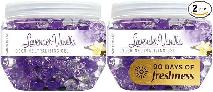 SMELLS BEGONE 12 oz Odor Eliminator Gel - Air Freshener - Absorbs & Eliminates Odors in Pet Areas, Bathrooms, Boats, RVs & Cars - Made with Essential Oils - Lavender Vanilla (2-Pack)