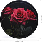 Wall Picture, with Red Rose and Black Leaves Printed Circular Iron Hanging Picture,Wall Art Decor,Home for Bedroom Living Room Bathroom Decor,Iron Painting 11.8X11.8 in