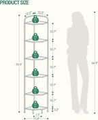 Hzuaneri Corner Shelf Stand, 6-Tier Glass Bookshelf Bookcase, Bathroom Organizer, Plant Stand, Steel Frame, Tempered Glass, Modern Style for Living Room, Bathroom, Kitchen, Black CS90600B