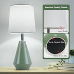 Small Bedside Table Lamp for Bedroom-Reading Desk Lamp Set of 2,with 3 Color Temperatures,15.5" Nightstand Ceramic Lamp with Fabric Shade for Kids Room,Living Room,Dorm,Home Office (Green+White )
