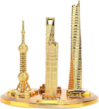 Shanghai Building Collection Model Set, Oriental Pearl Tower and Jin Mao Financial Center Souvenir, Electroplated Bronze Gold Metal Architecture Miniatures for Office Home Decor (Gold-Small)