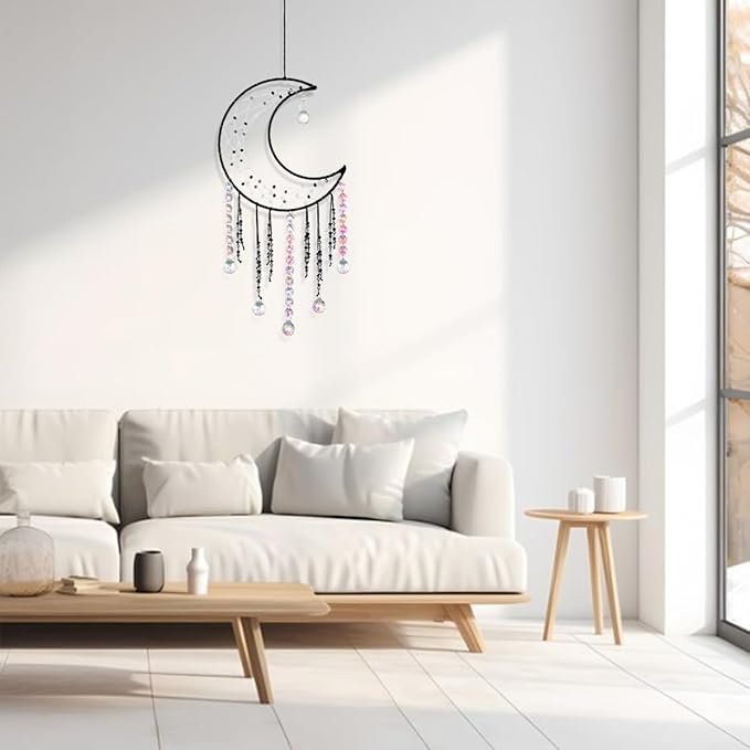 Artilady Crystal Dream Catchers Crystals - Large Black Boho Moon Dream Catcher Wall Decor House Decorations for Home Bedroom Room Decor Christmas Birthday Gifts for Girls Kids Adults