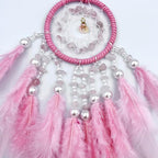 Small Pink Dream Catcher for Car Rearview Mirror Handmade Beaded Feather Dreamcatcher Car Hanging Ornament Home Room Wall Decoration