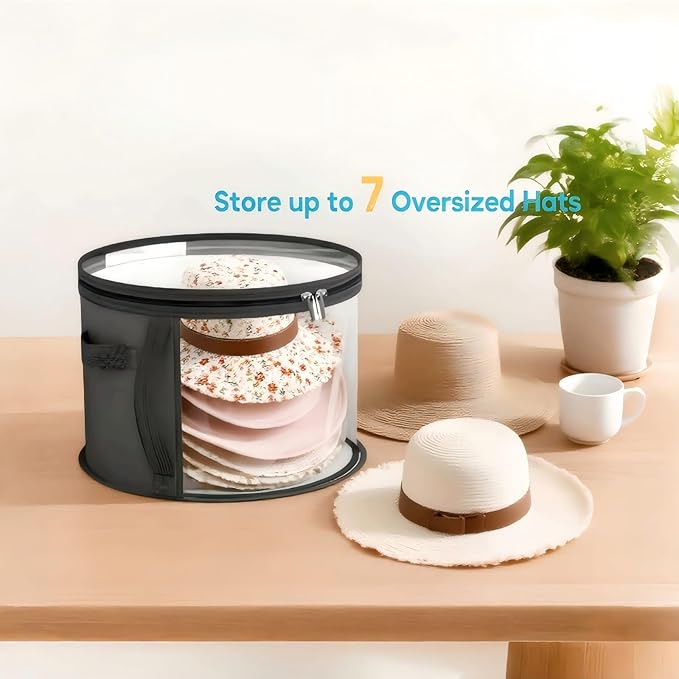 4 Pcs Oversized Clear Hat Storage Box, Cowboy Hat Organizer Bag for Closet, Foldable Case with Carrying Handles for Women Men (Black)
