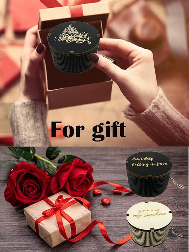Youtang Zelda:Song of Storms from Ocarina of Time Wood Music Box, Round Antique Engraved Handcrank Wooden Musical Boxes Gifts for Lover, Boyfriend, Girlfriend, Husband, Wife(Black)