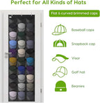 Unjumbly Baseball Hat Rack, 30 Pocket Over-The-Door Hat Organizer with Clear Deep Pockets to Display Baseball Caps Collection, Complete with 3 Over Door Hooks (Black, 30 Pockets)