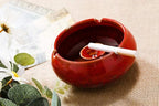 Lependor Ceramic Ashtray with Lids, Windproof, Cigarette Ashtray for Indoor or Outdoor Use，Ash Holder for Smokers,Desktop Smoking Ash Tray for Home Office Decoration- Red