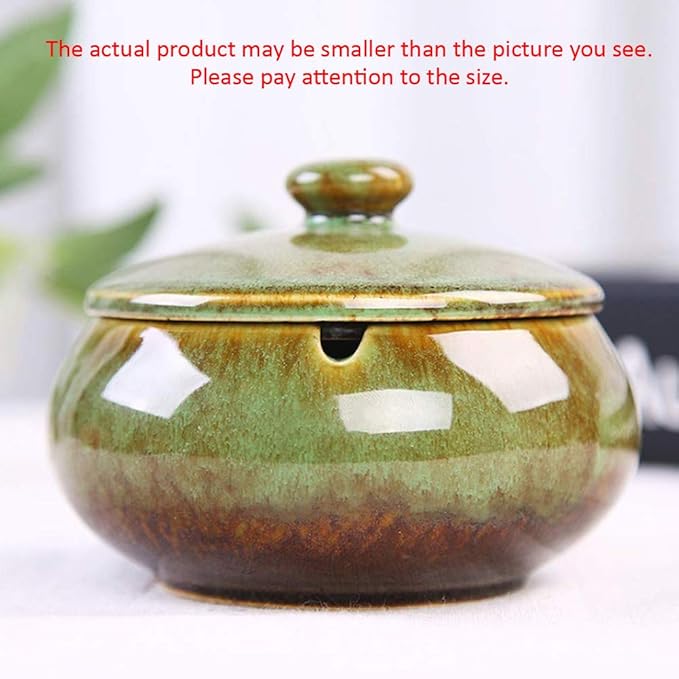 Lependor Ceramic Ashtray with Lids, Windproof, Cigarette Ashtray for Indoor or Outdoor Use，Ash Holder for Smokers,Desktop Smoking Ash Tray for Home Office Decoration - Green