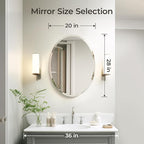 USHOWER Bathroom Mirror for Over Sink, 20x28 Inch Oval Frameless Mirror, Beveled and Polished, Decorative Wall Mirror for Bathroom, Bedroom, Vanity, Entryway, Modern and Elegant