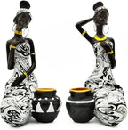 African Statues Art Sculptures Women Figure Girls Tribal Lady Figurine Black Women Home Decor Collectible Creative Vintage Gift Crafts (Black+White)