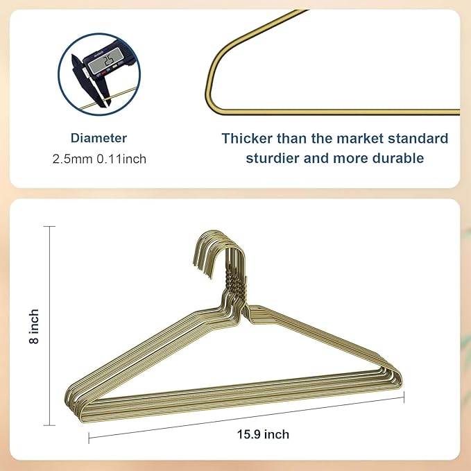 SPECILITE Wire Metal Clothes Hangers Bulk 50 Pack for Standard Size Suits, Coats, Shirts, Pants, Skirts, Space Saving, Non Slip,16 Inch 12 Gauge Ultra Thin, Bronze