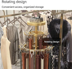Floor Standing Belt Retail Rack, Rotating Belt Display Stand with Wheels, Metal Retail Display with Bottom Round Storage Basket, Commercial Retail Display Racks(Black)