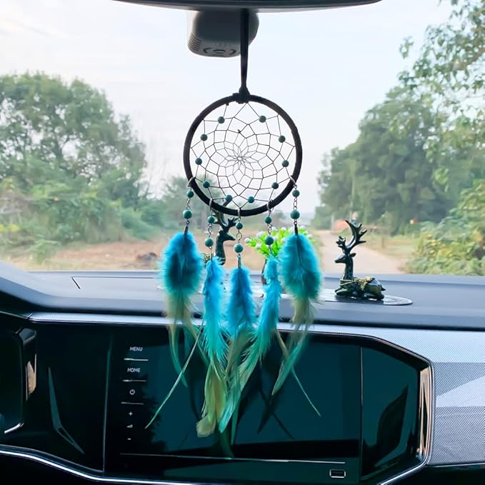 Small Dream Catcher for Car, Rearview Mirror Hanging Accessories Car Dream Catchers for Rear View Mirror Turquoise