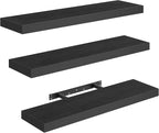 RALGEND Floating Shelves for Wall, 1.5" Thick Wall Shelf Set of 3 with Invisible Brackets, 23.6L x 7.9W Hanging Book Shelves Farmhouse Home Decor for Bathroom, Living Room, Bedroom, Black 6301BJP3BK