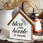 Housewarming Gifts New Home, Bless This Hizzle for Shizzle House Shaped Wood Sign, New Home Gifts for Friends, Rustic Farmhouse House Decor