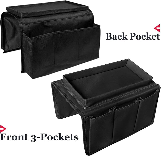 5 Pockets TV Remote Control Holder Couch Sofa Tray Armrest Organiser Oxford Chair Couch Caddy Sofa Armrest Bag Bedside Storage Hanging Organiser for Magazine Books Snack Mobile DVD Cellphone Drinker