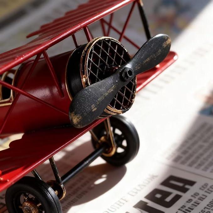 Jinglong Vintage Biplane Model Ornament Creative Metal Crafts Home Study Desktop Decoration Gift (Yellow)