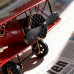 Jinglong Vintage Biplane Model Ornament Creative Metal Crafts Home Study Desktop Decoration Gift (Red)