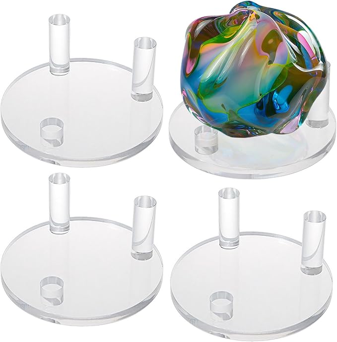 Hipiwe Acrylic Display Easel Rock Display Stand Three-Peg Display Easel Stands for Mineral Crystal Geodes Coral Fossil Small Collectibles Display Stands with Round Base,4 Pack
