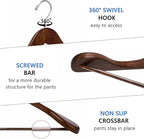 Amber Home 6 Pack Walnut Wide Shoulder Wooden Suit Hangers, Wood Coat Hangers with Non Slip Pants Bar, Clothes Hangers for Jackets, Sweaters, Pants & Heavy Clothes (Vintage, 6 Pack)