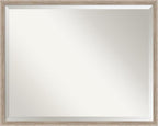 Amanti Art White Wall Mirror 23x29 Hardwood Wedge White Wash Rectangle Bathroom Mirror for Wall Decor Living Room, Large Country Rustic Wood Frame, Hangs Horizonally and Vertically, Bathroom Decor,