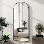 Degfig Arched Full Length Mirror, 64"X21" Floor Length Mirror with Aluminum Alloy Frame, Full Body Mirrors with Stand, Hanging or Leaning Mirrors for Living Room, Bedroom, Black,Round Corner
