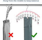 Metal Yoga Pants Hangers 1 Pack w/10 Clips Holds 10 Leggings, Space Saving Hanging Closet Organizer w/Rubber Coated Closet Organizers and Storage, Pink