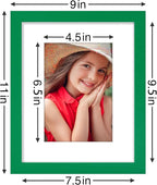 Vittanly 8x10 Picture Frames Set of 9, Shatter Resistant Plexiglass, Display 5x7 Pictures with Mat or 8x10 without Mat, Photo Frames for Wall or Tabletop, Engineered Wood, Green