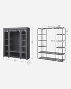 SONGMICS Closet Wardrobe, Portable Closet for Bedroom, Clothes Rail with Non-Woven Fabric Cover, Clothes Storage Organizer, 59 x 17.7 x 69 Inches, 12 Compartments, Gray ULSF03G